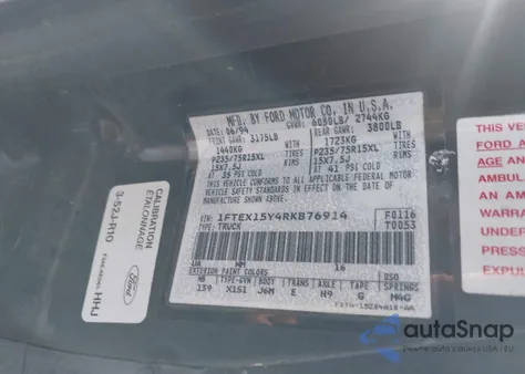 1994 Ford F150 z USA, uszkodzony, nr VIN 1FTEX15Y4RKB76914